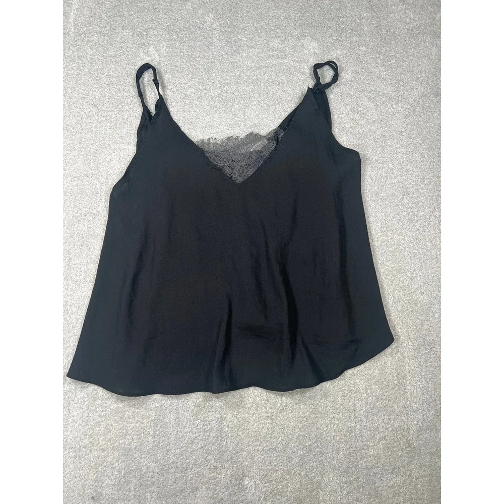 Intimately Free People Black Lace Trim Cami Tank Top XS V-Neck Adjustable Straps